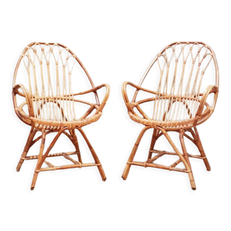 Pair of vintage rattan armchairs
