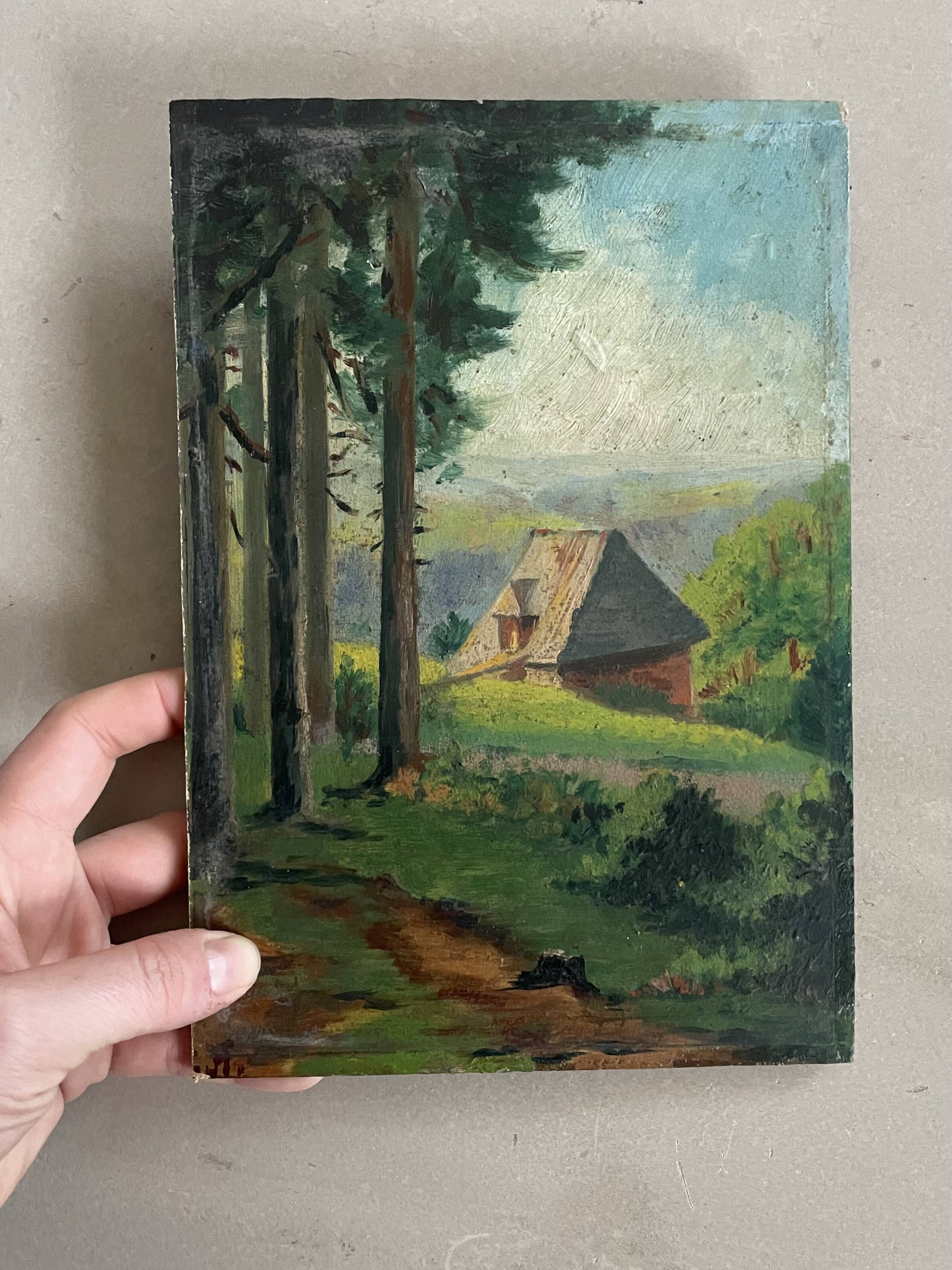 Small oil on old cardboard