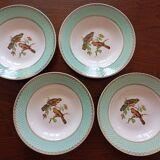 8 soup plates Fenal Badonviller "Birds" vintage 1950s