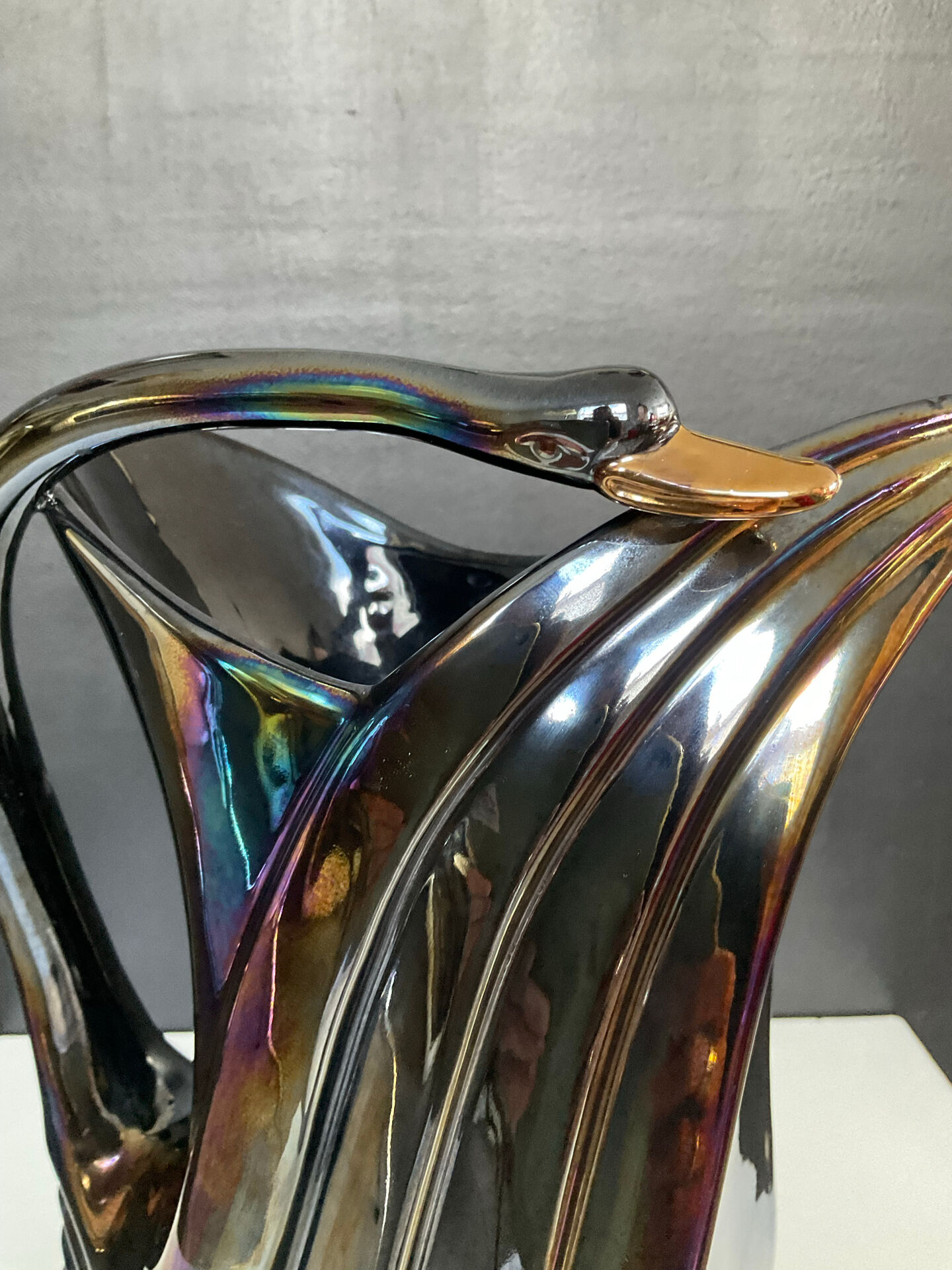 Iridescent ceramic pitcher from Bassano, Italy, from the 1970s.