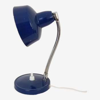 Flexible bedside lamp in blue lacquered sheet metal and stainless steel, 70s.