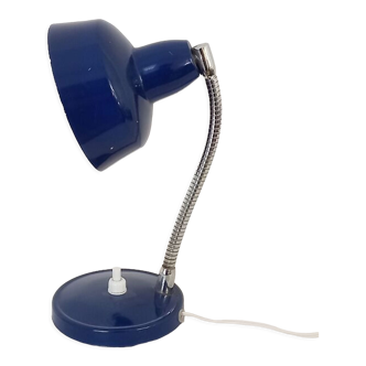 Flexible bedside lamp in blue lacquered sheet metal and stainless steel, 70s.