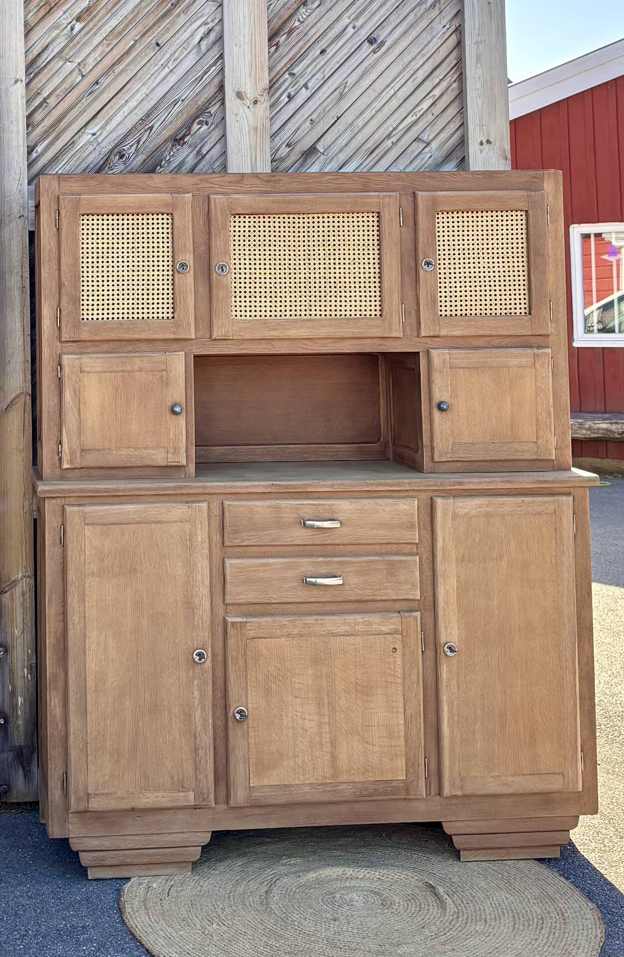 Large buffet with 2 bodies / oak and cane sideboard