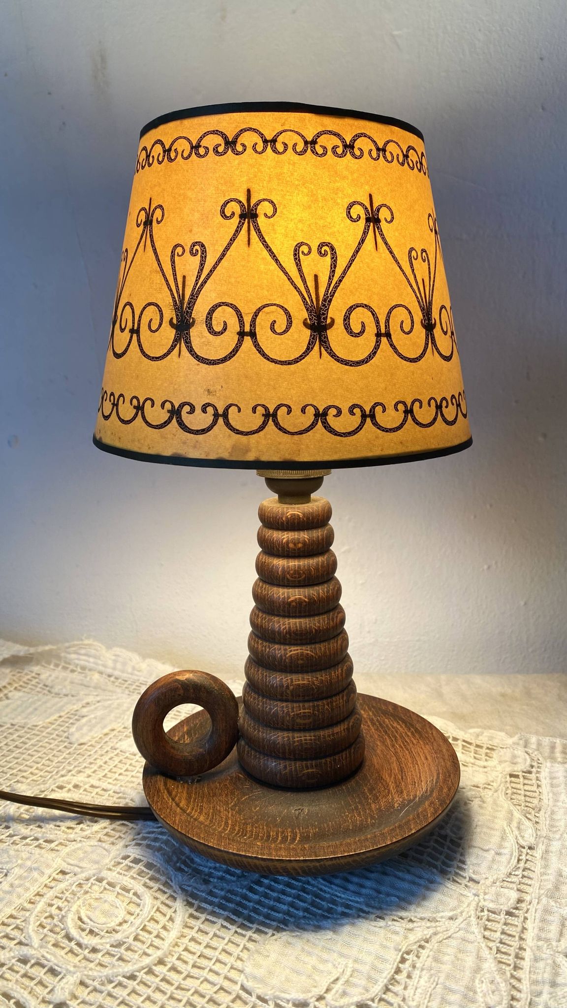 Antique turned wood lamp