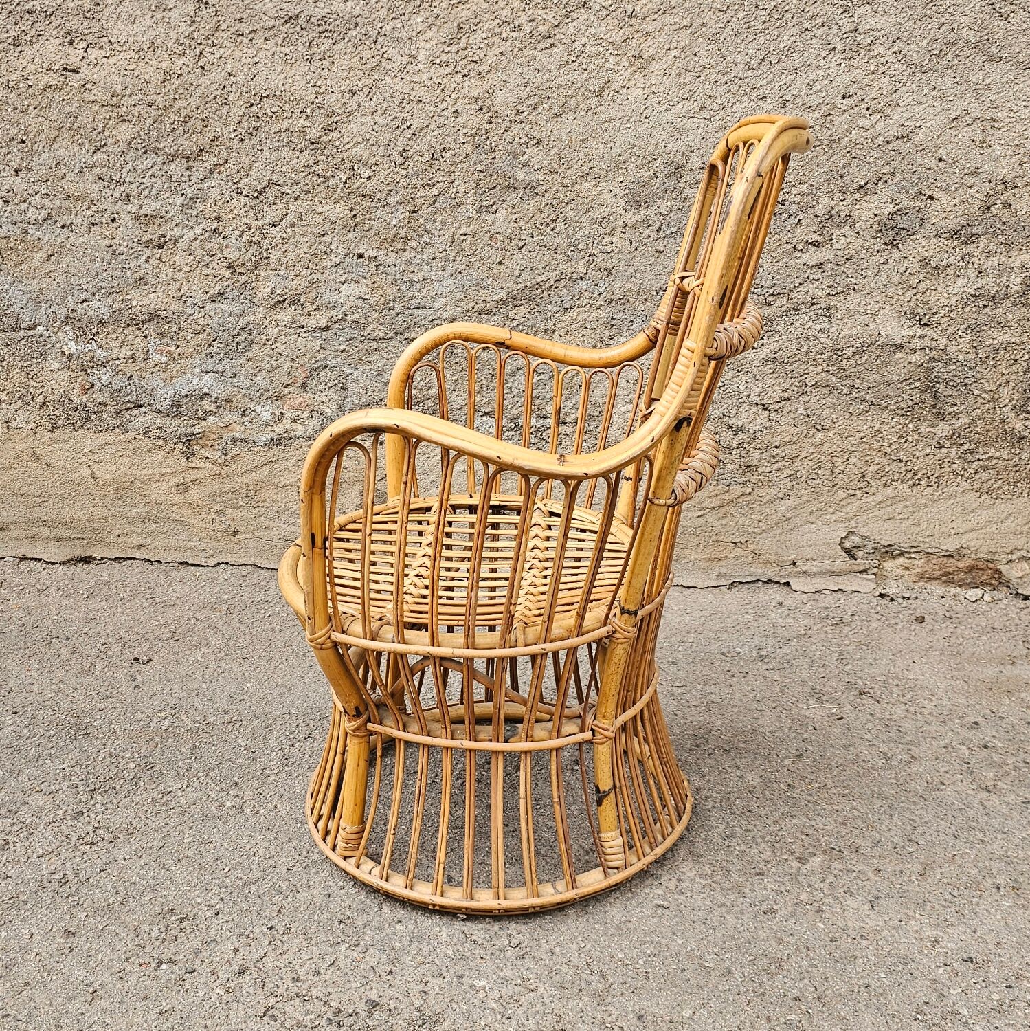 Bamboo and rattan armchair 50s Italy