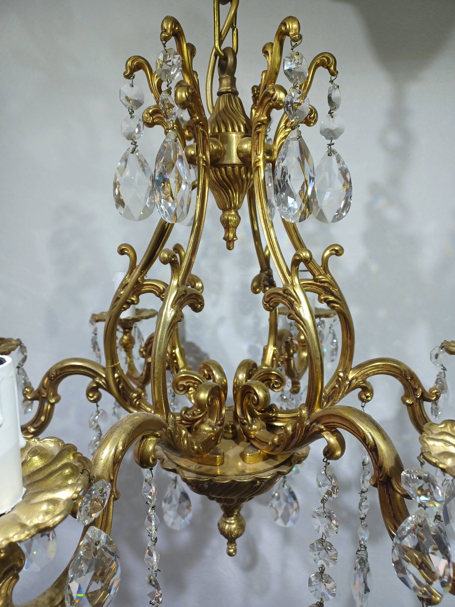 Lustre cage 6 lumières bronze et cristal