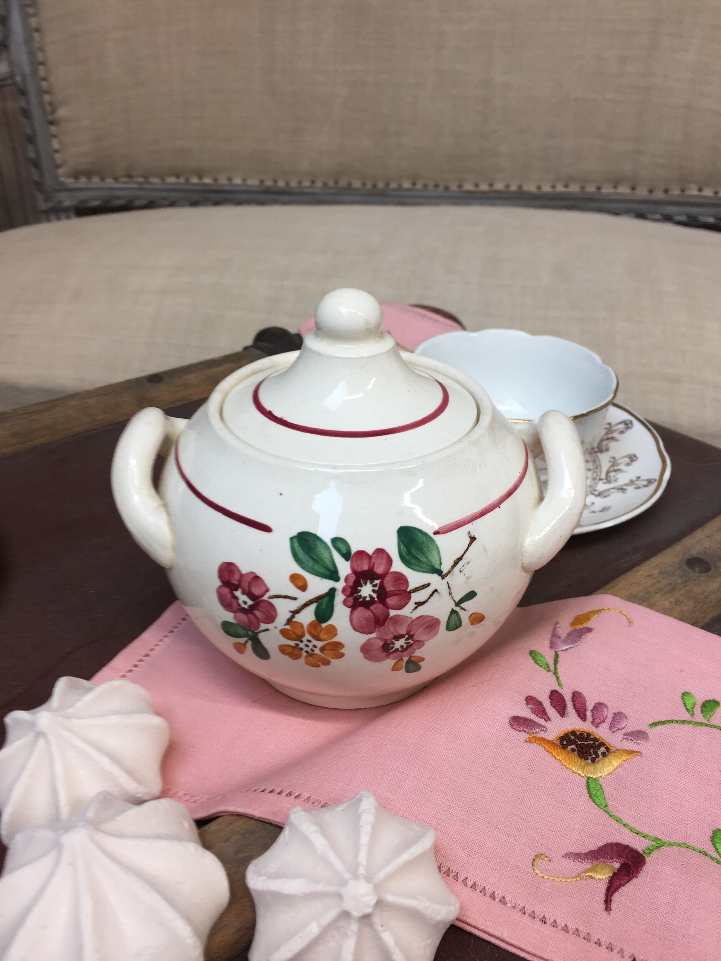 Old sugar bowl with floral decoration Made in France Sarreguemines
