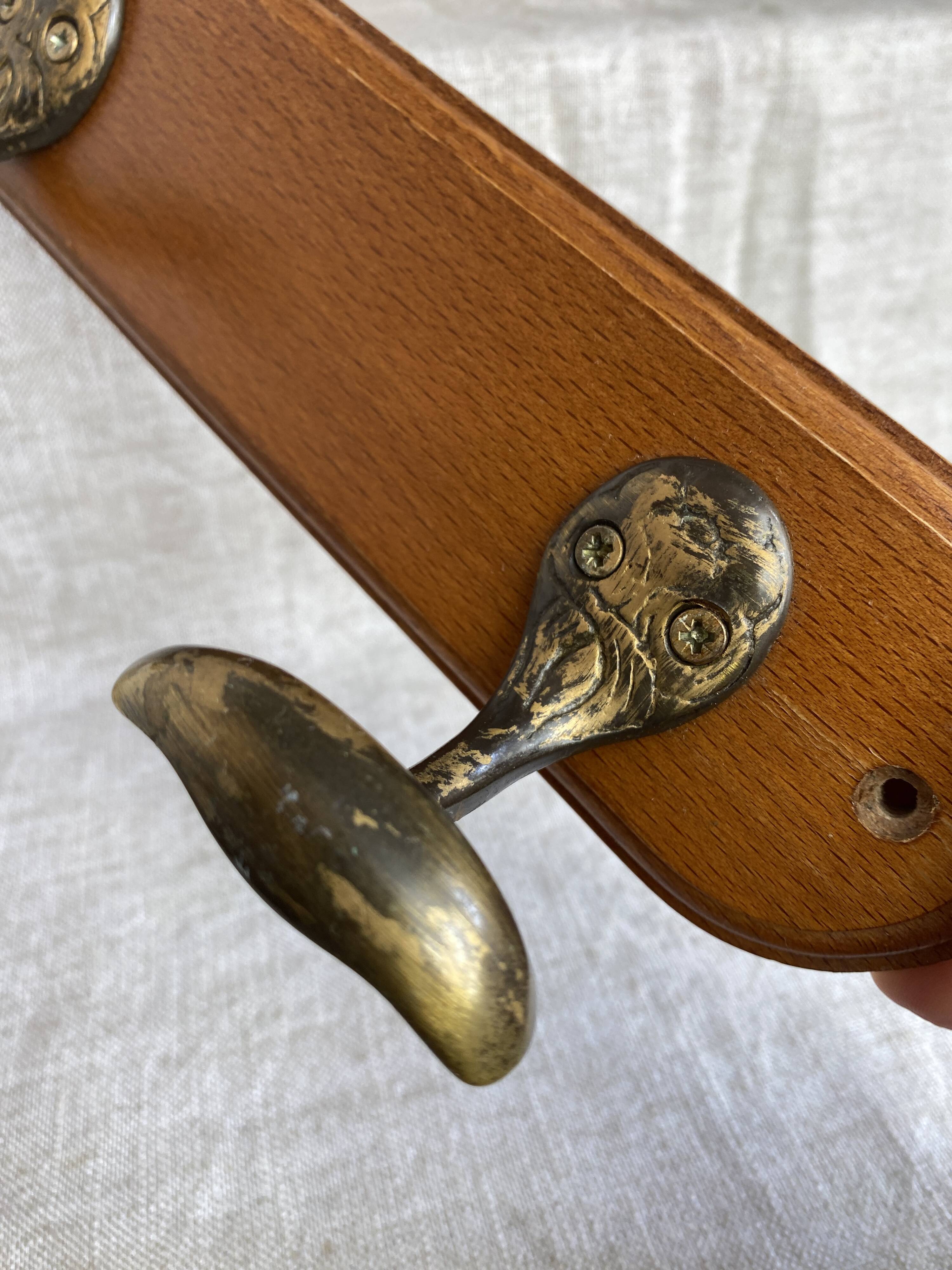 Oak and brass wall hook