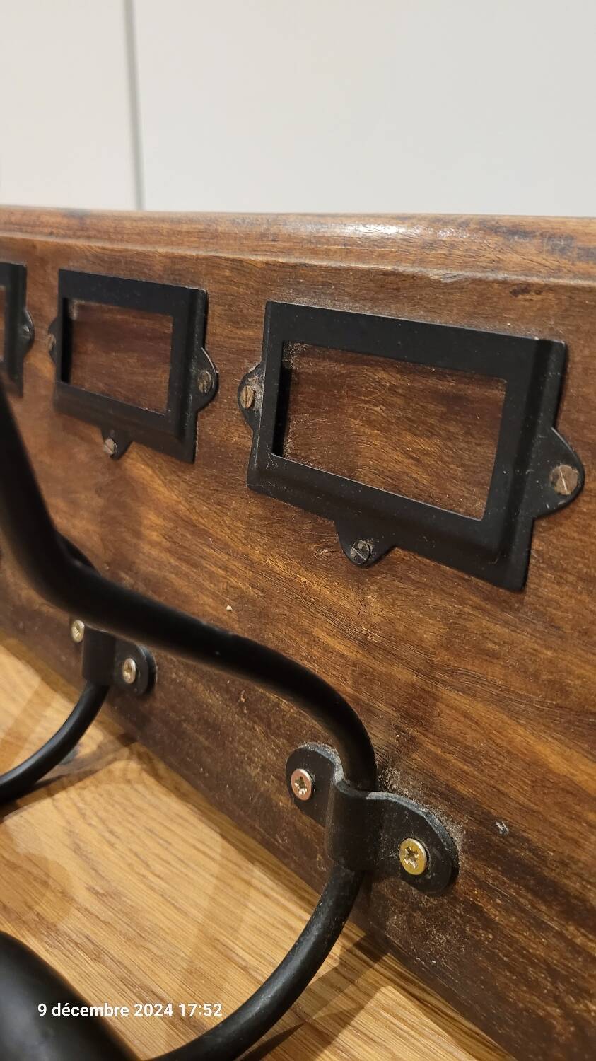 Wood and metal wall coat rack