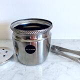 Vintage Alessi ice bucket with tongs from the Mercurio collection from the 1970s