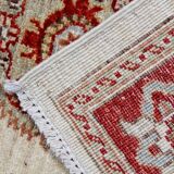 Handmade Cream & Red Wool Runner Rug, Floral Hallway Carpet Stair Runner