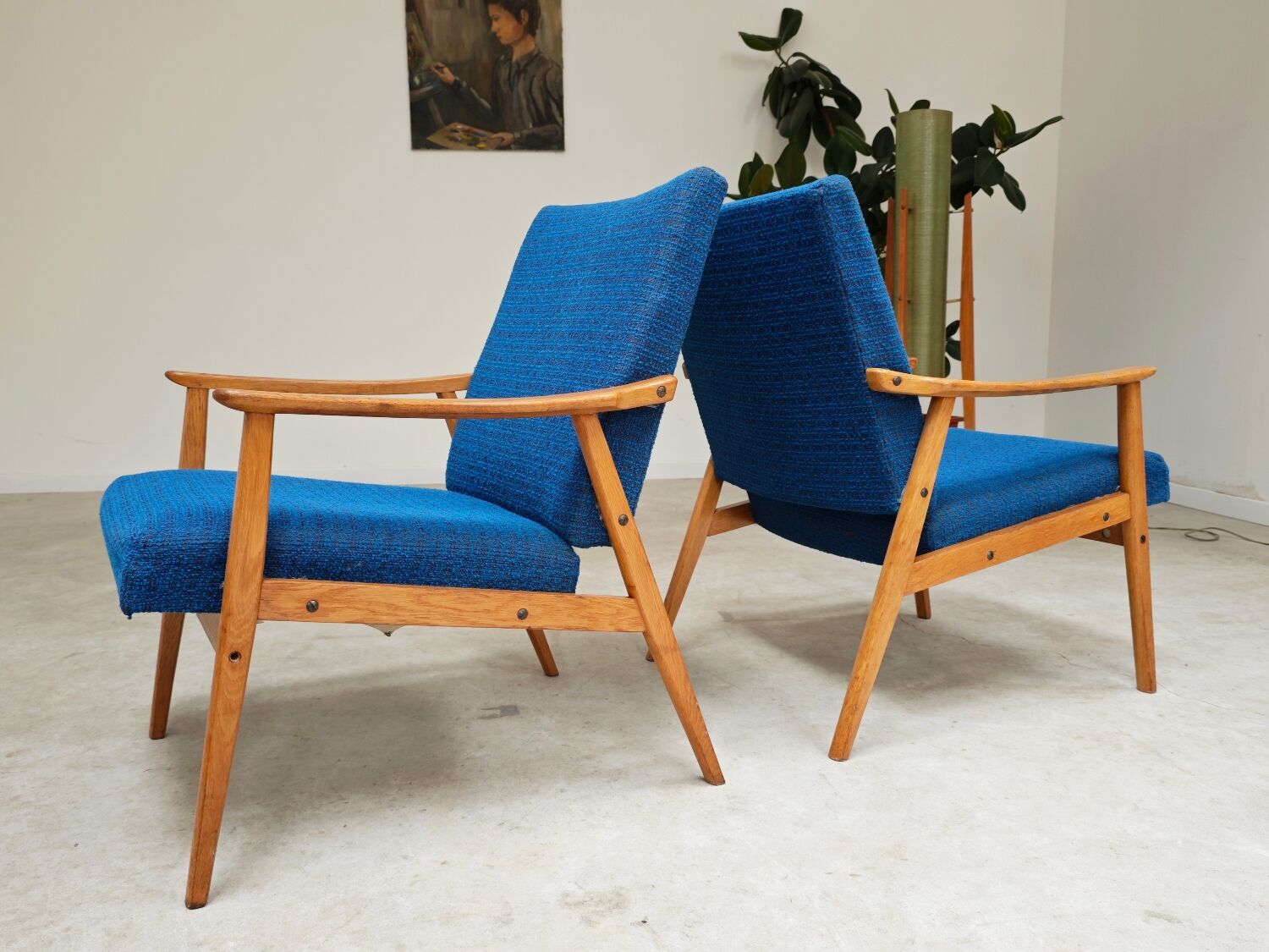 Pair of blue armchairs by Jiri Jiroutek for Interier Praha, 1960