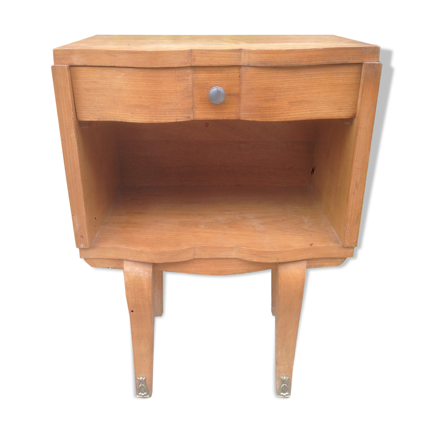 Vintage bedside table plated light oak.