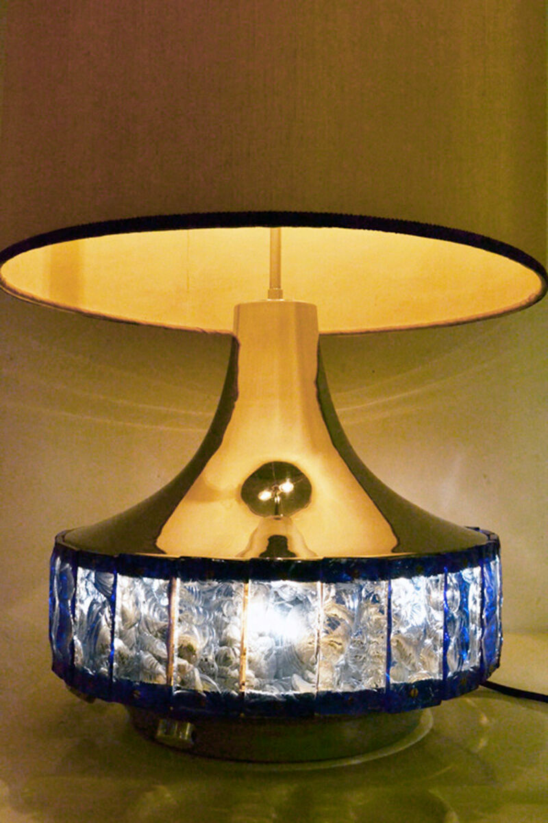 Large Italian Table Lamp with Hammered Glasses, 1970s