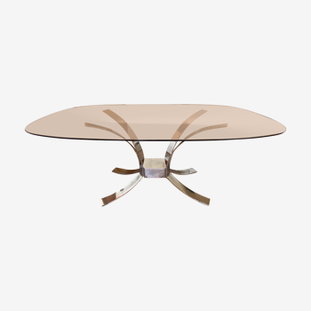 Table roche bobois, 1970,  steel and smoked glass, 180x100