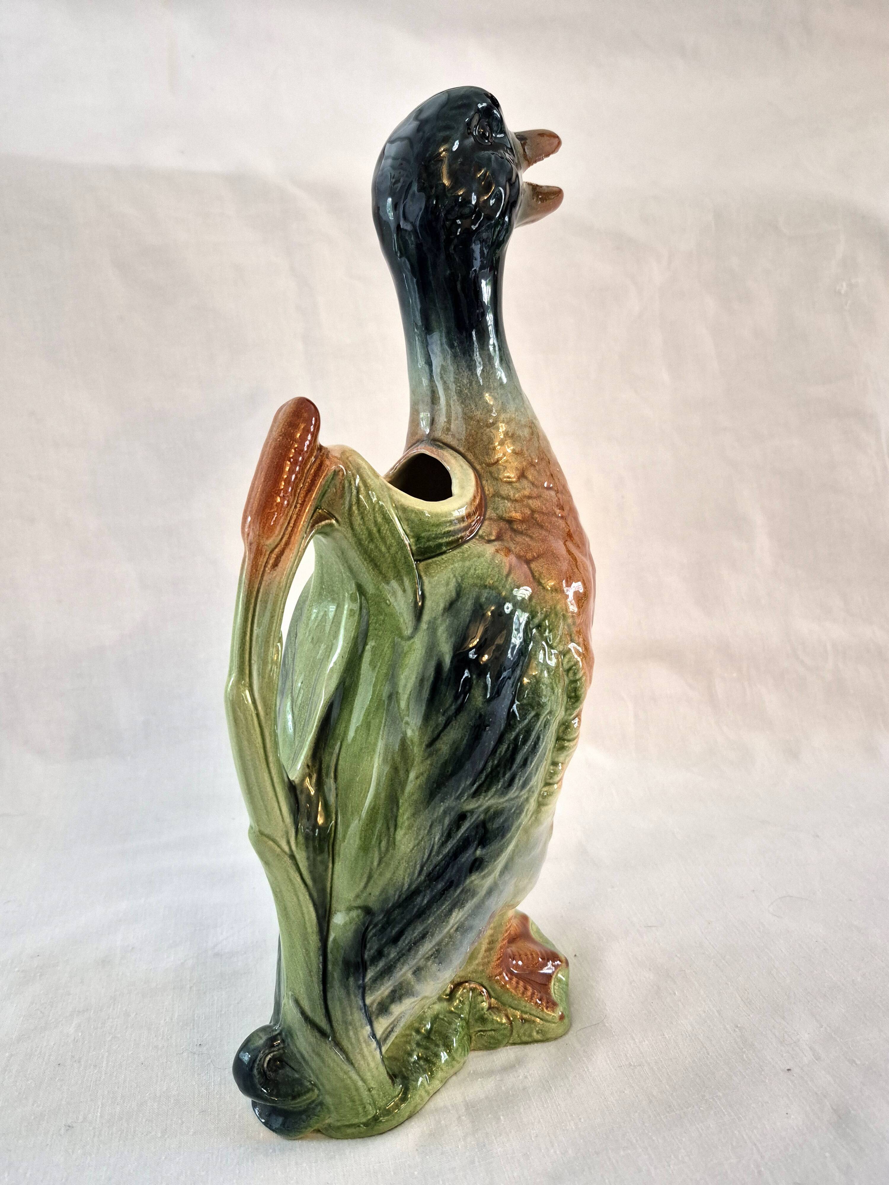 Zoomorphic pitcher barbotine Saint Clément Mallard Duck A028
