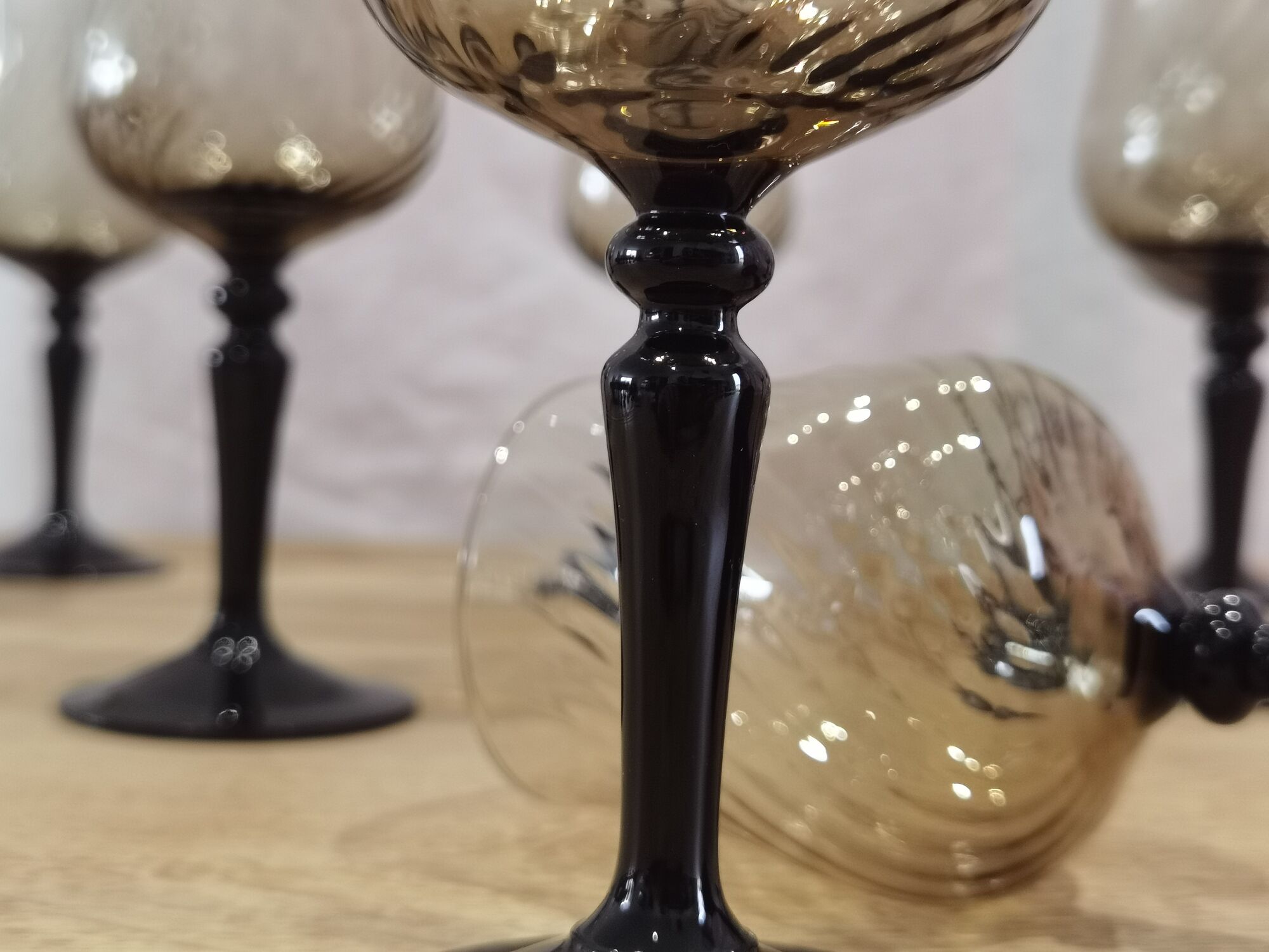 11 vintage black foot smoked twisted water glasses