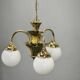 1930s Czechoslovak Art Deco Brass and Opaline Glass Chandelier