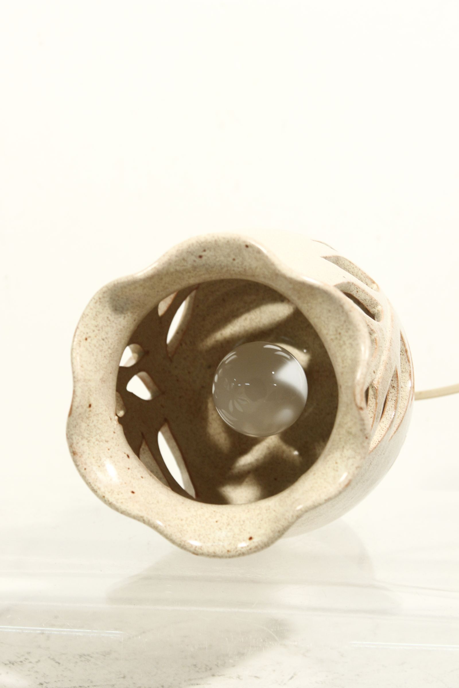 Vintage openwork ceramic floral night lamp, France 1960s