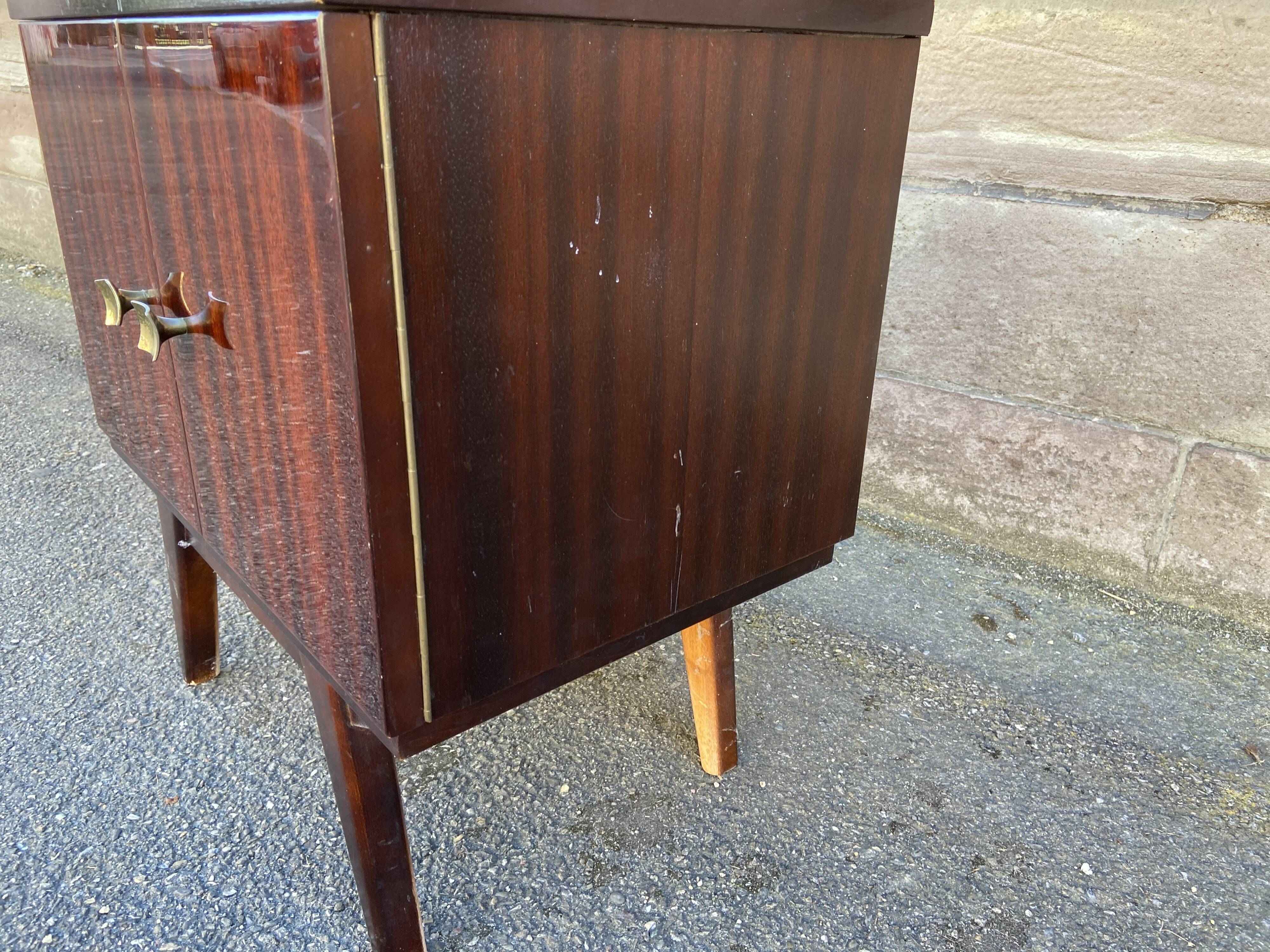 Bedside night table design 1960 vintage Scandinavian feet compass