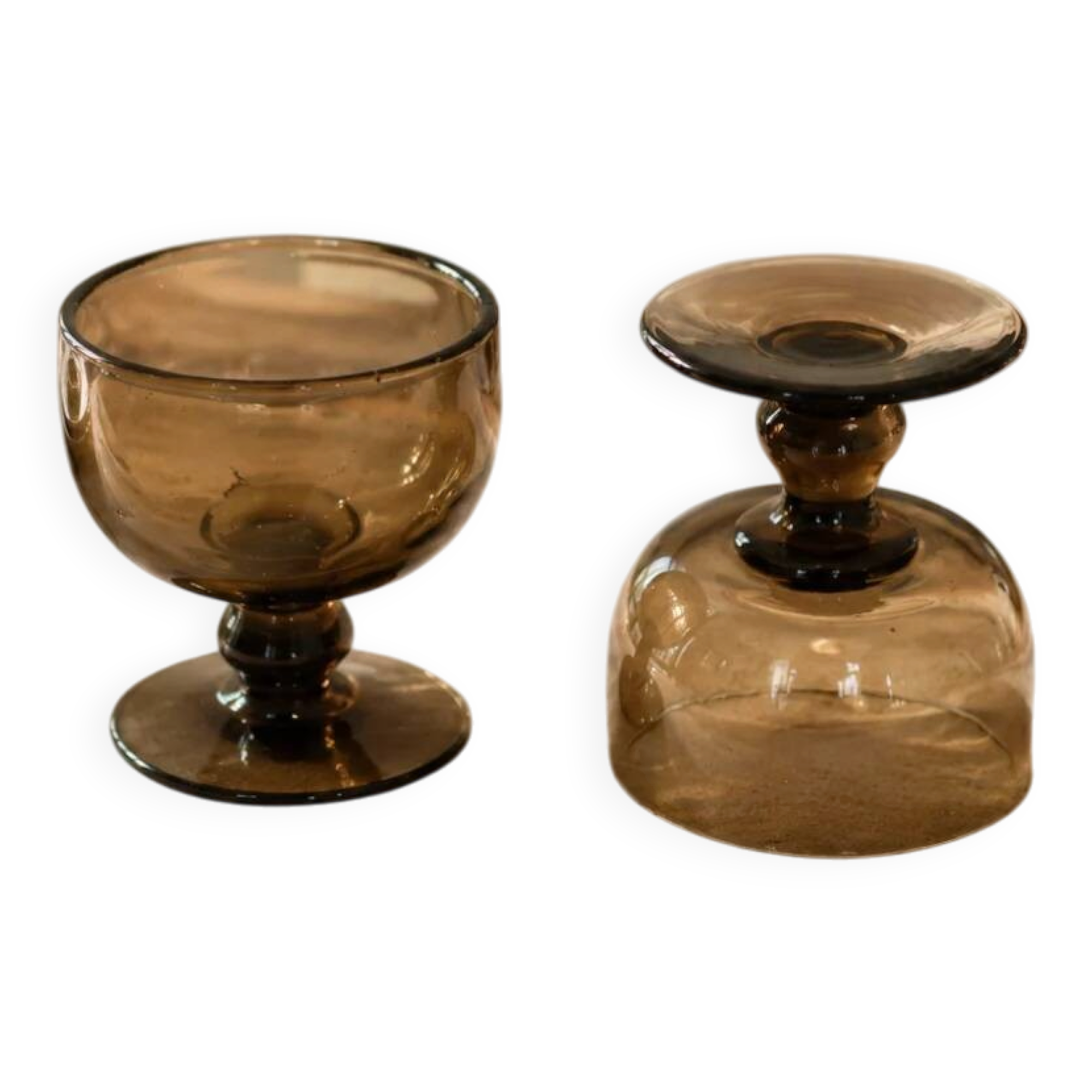 Pair of vintage brown smoked glass cups – 1960s/70s