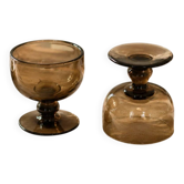 Paire de coupes vintage en verre fumé brun – années 60-70