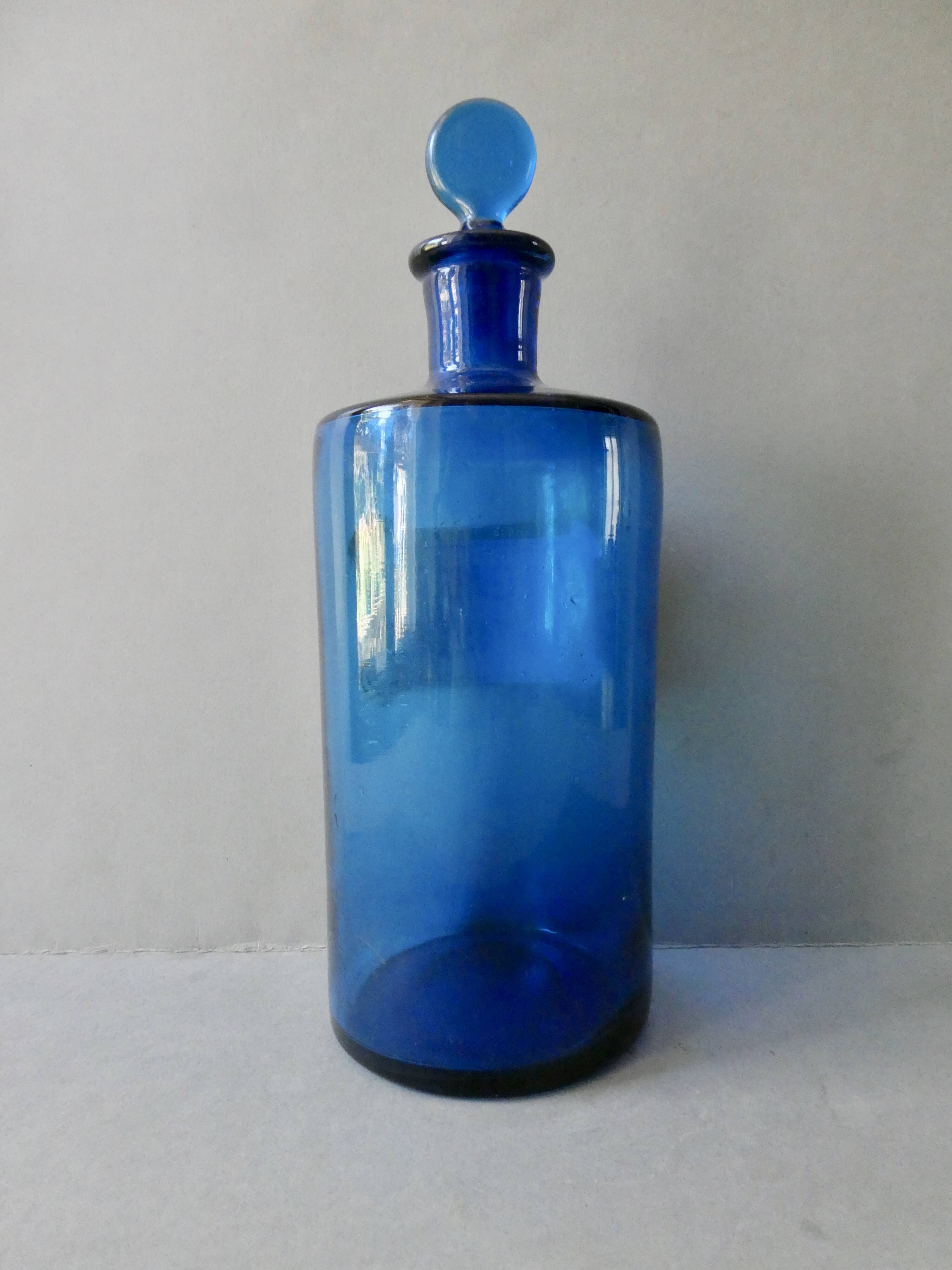 Bottle, pharmacy bottle in blue blown glass