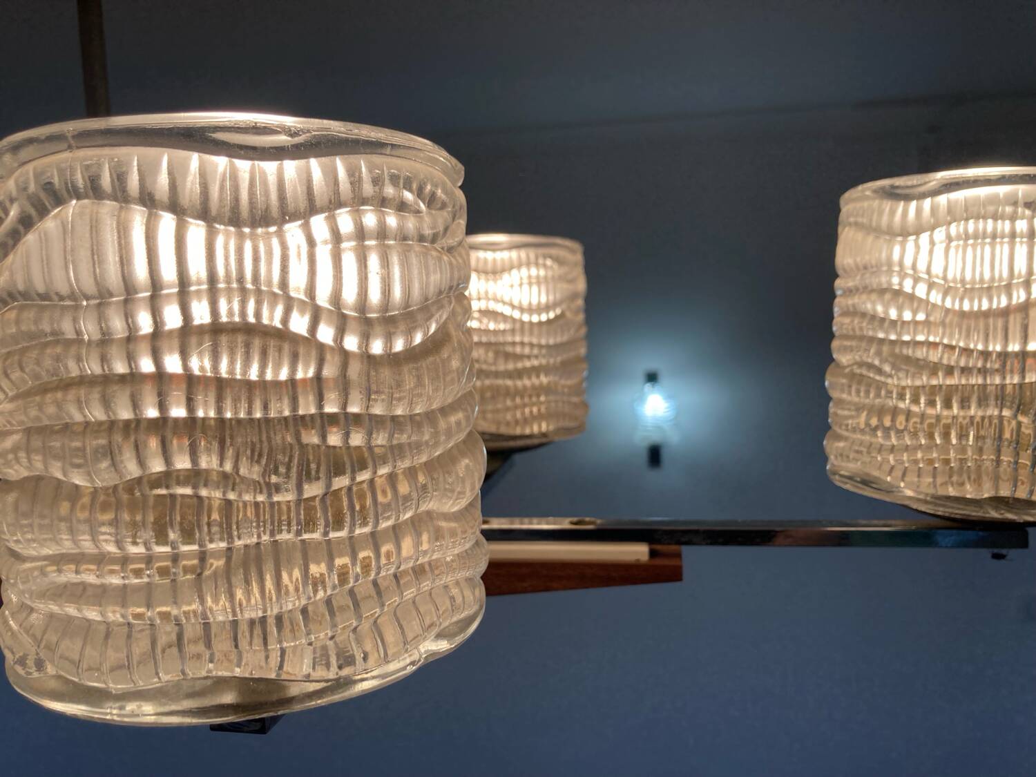 Vintage glass chandelier and its pair of wall lights