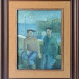 Deux pêcheurs - huile d'influence cubiste - josé ramon arostegui