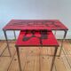 Pair of nesting coffee tables, vintage ceramic furniture.