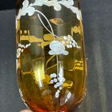 Vase in the shape of glass on shower stand, glazed painted glass 22.5 cm