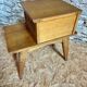 Vintage bedside table in wood & woven rattan
