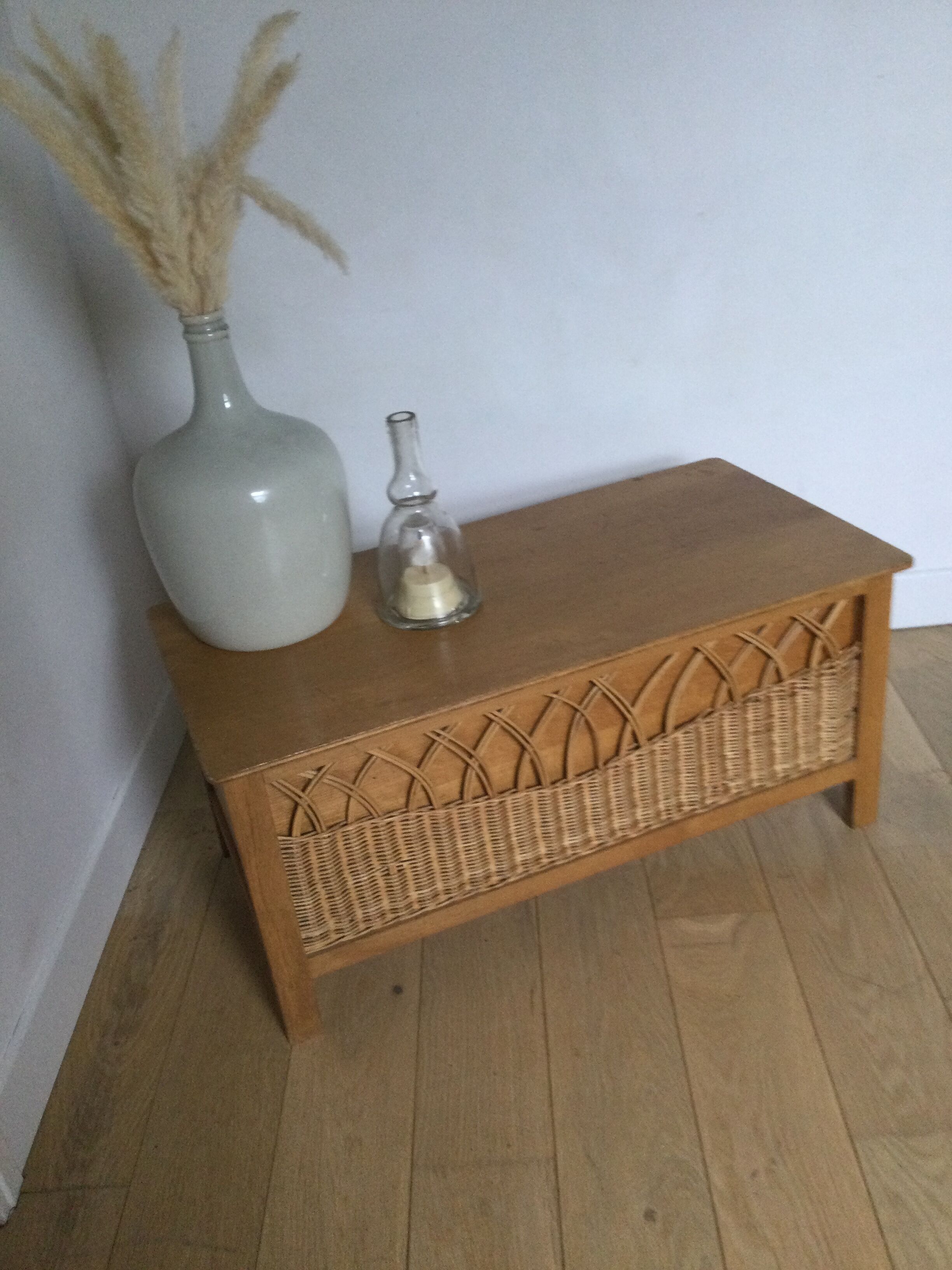 Vintage wood and rattan chest