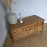 Vintage wood and rattan chest