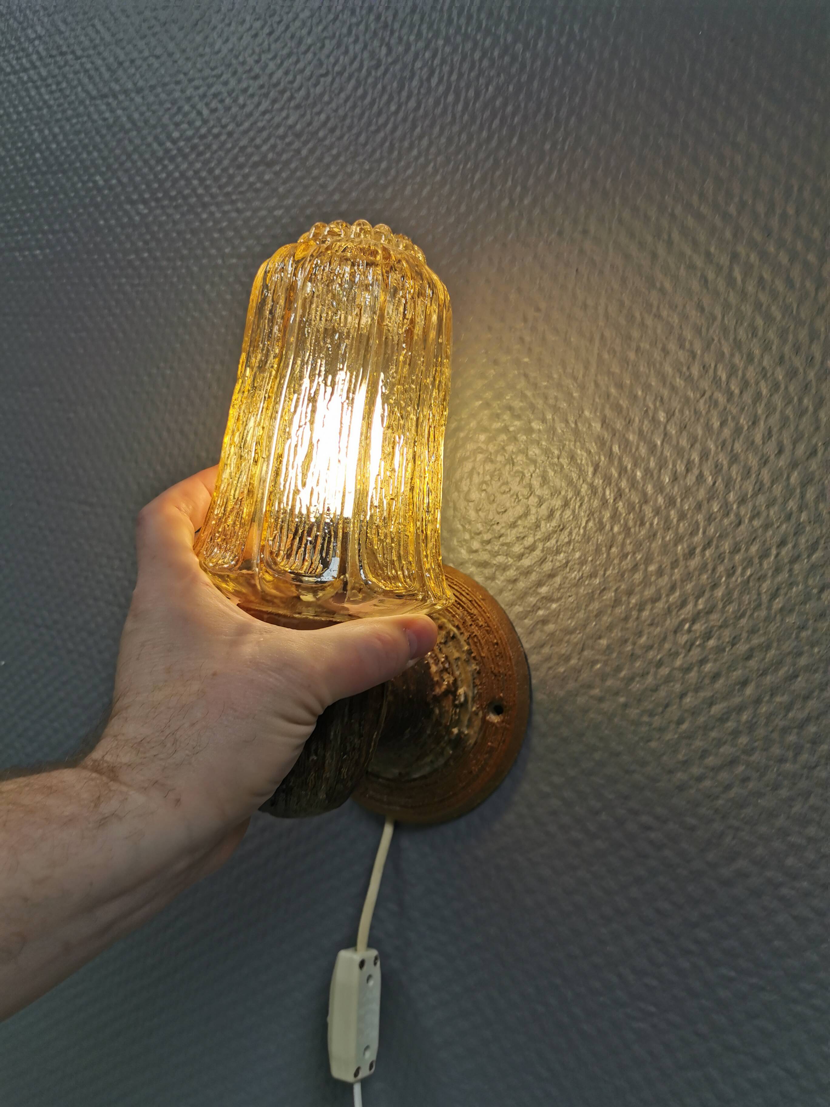 A ceramic wall lamp with a hard-pressed glass shade, Axella Denmark 1970s