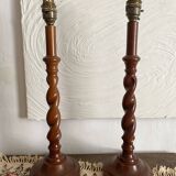 Pair of twisted wooden base lamps