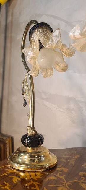 Pair of ceramic and brass lamps in art nouveau style