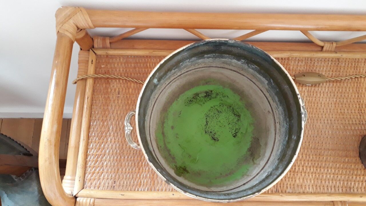 Old gold copper pot cover