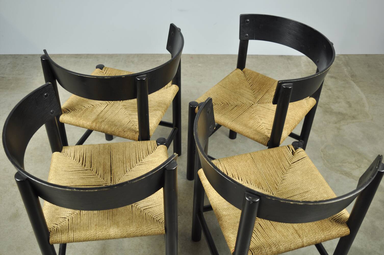 Fritz hansen / scandinavian papercord dining chairs (4) / mogens lassen / denmark 1960s