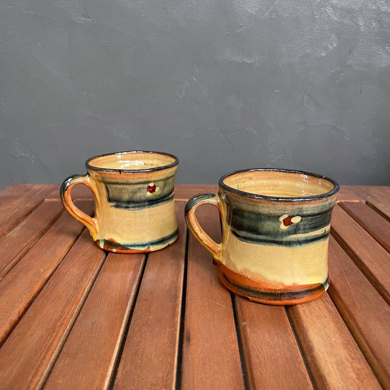 Set of 2 vintage painted ceramic coffee cups