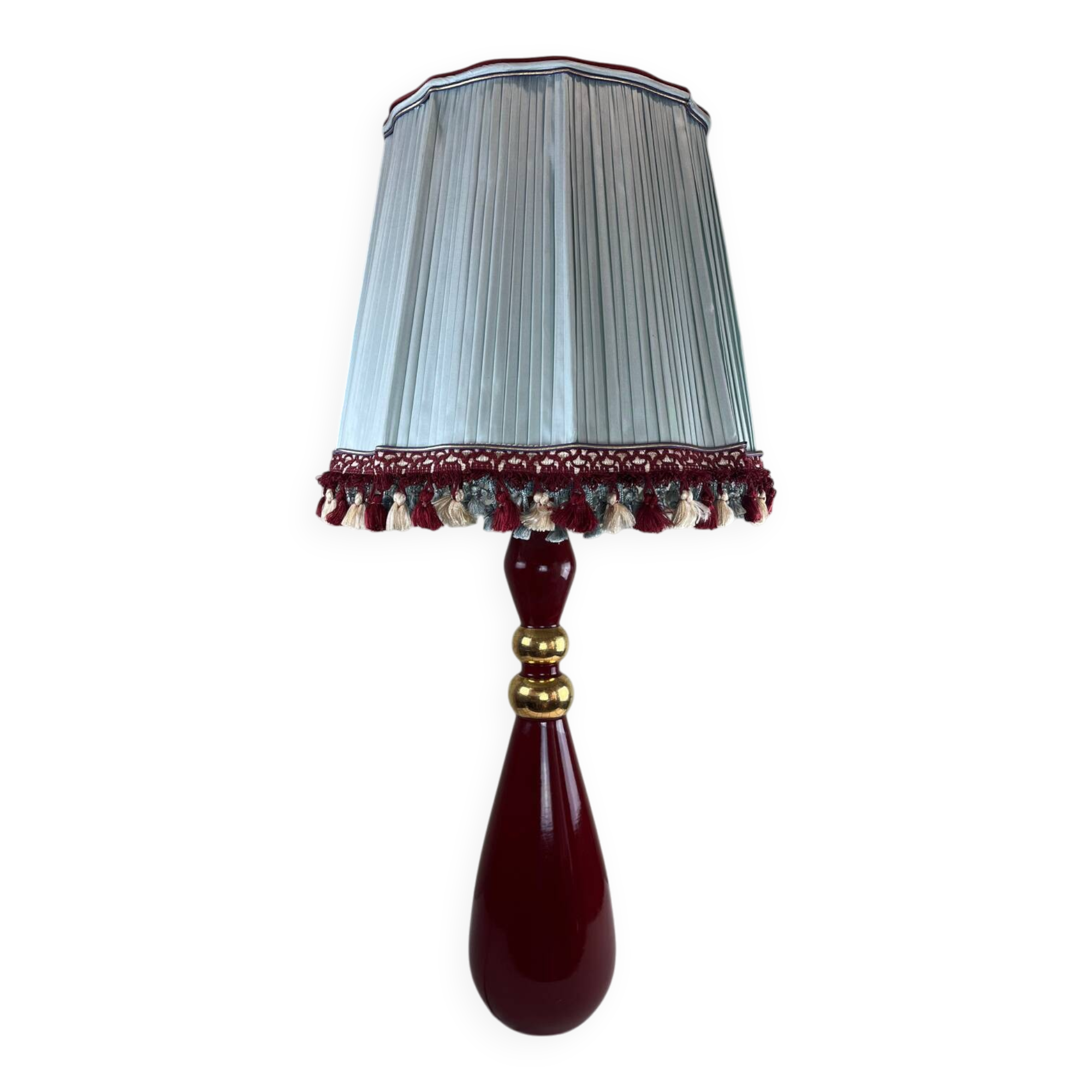 Grande lampe vintage en céramique rouge signée Drimmer – abat-jour pl