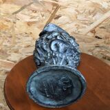 Old pitcher ewer gray ceramic signed vintage tableware