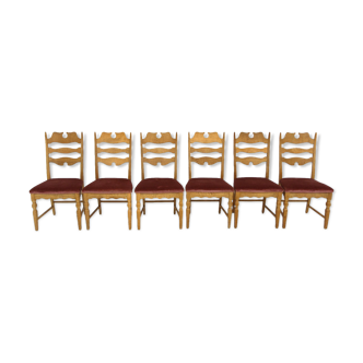 Set of 6 oak chairs, Denmark, 1970