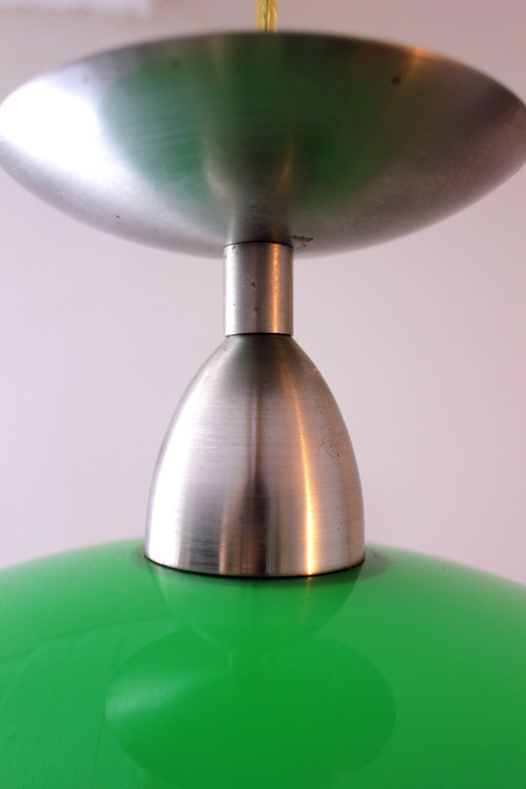 Pendant light space age green vintage metal and glass