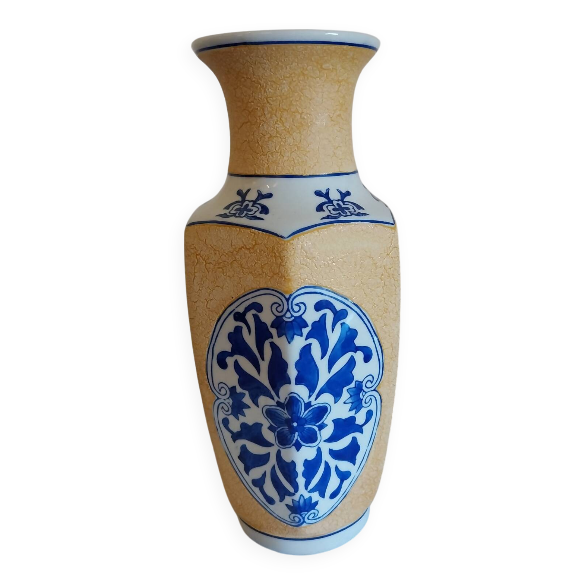 Vintage vase in Delf blue porcelain and cracked ceramic