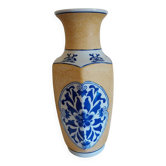 Vase vintage en porcelaine bleu de Delf et céramique craquelée