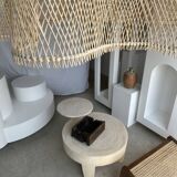 Coffee table, quadripod coffee table in solid monoxyl wood, white color D: 62.5cm