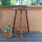 Solid wood turned tripod stool with 2 seats, 1970