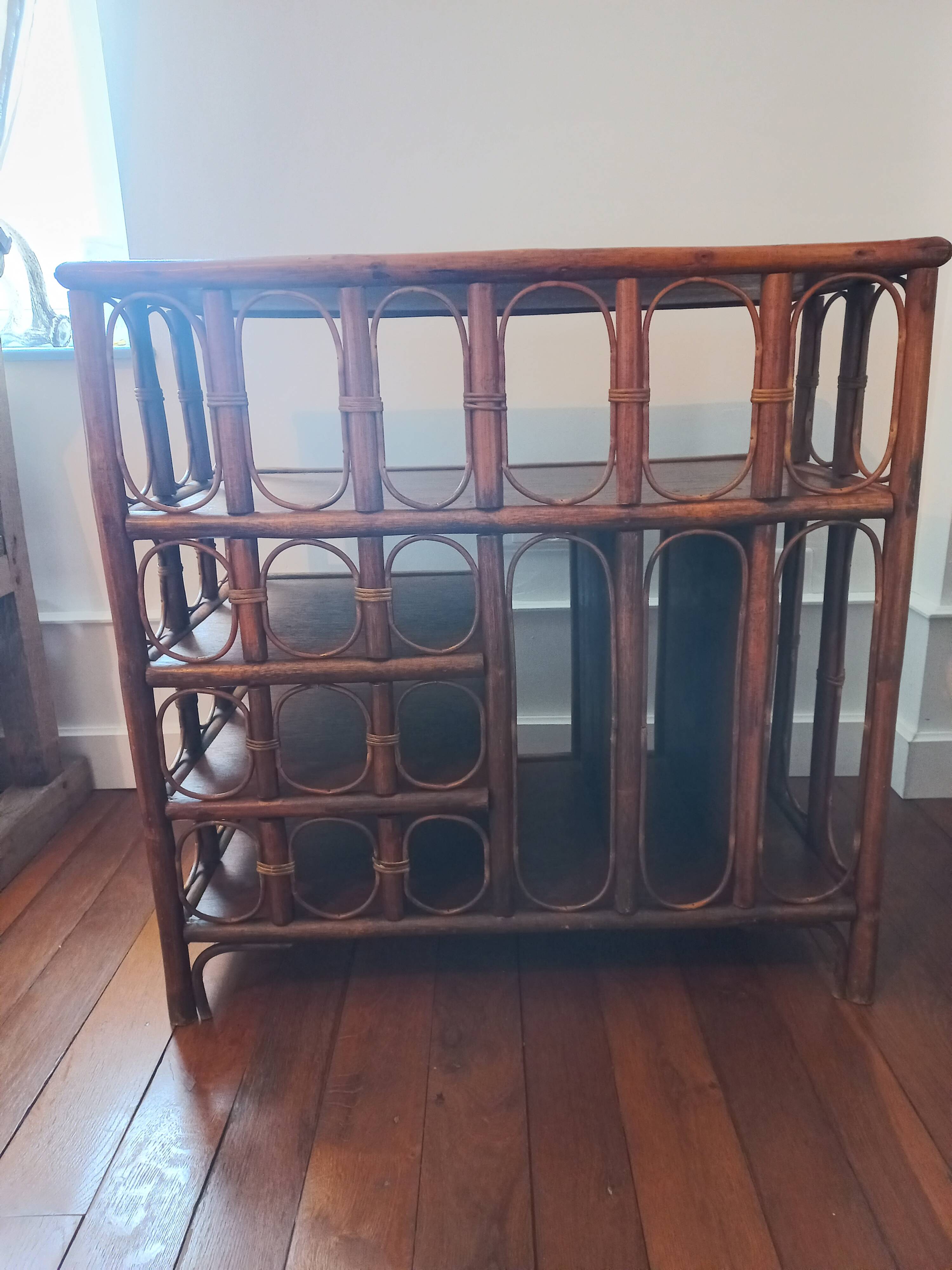 Vintage rattan vinyl cabinet