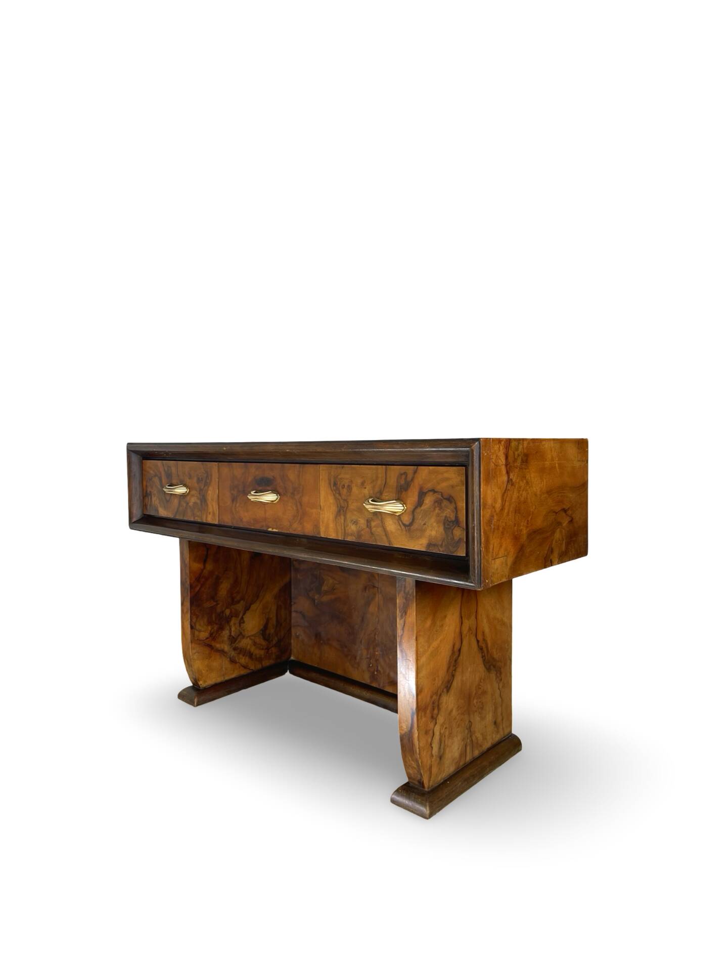 Italian burl walnut art deco console table, 1930s.
